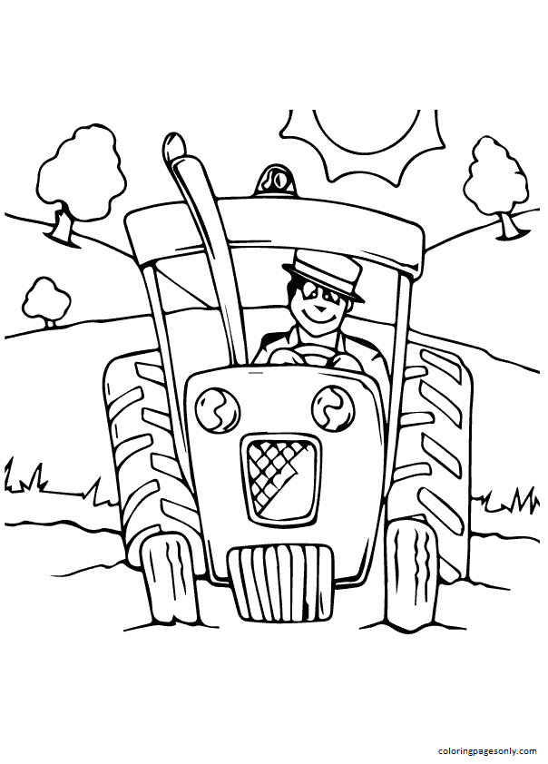 El granjero en el tractor del tractor.