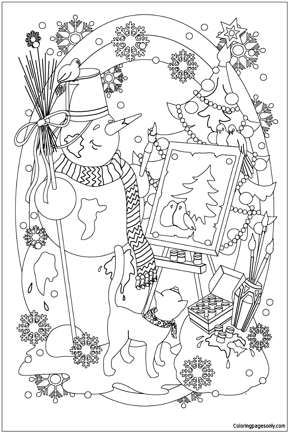 The Snowman Is Painting A Picture Coloring Pages