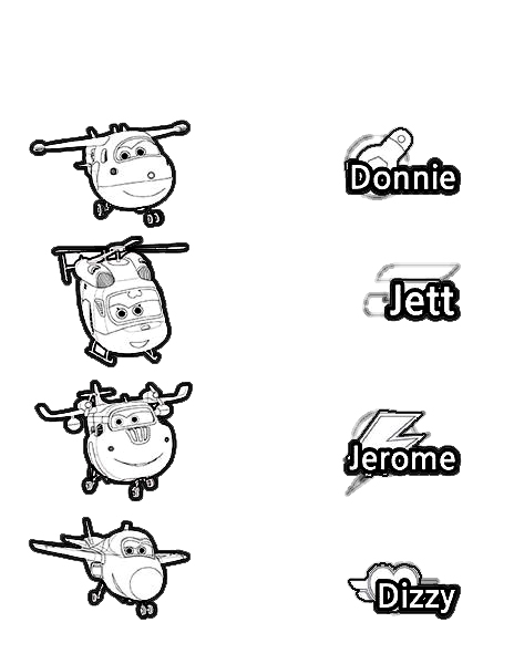 Coloriage Chibi de Jett, Donnie, Jerome et Dizzy de Super Wings