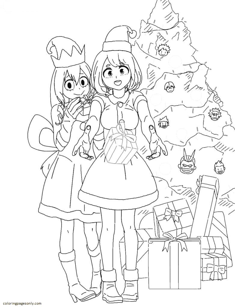 Tsuyu Asui e Ochaco Uraraka Disegni da colorare di Natale