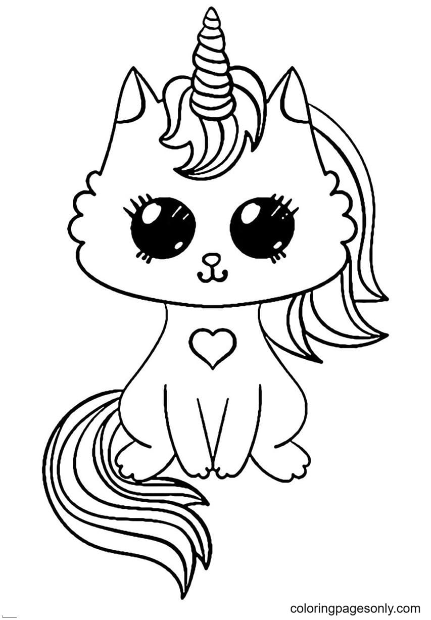 Unicorn Kitty Cat Coloring Page
