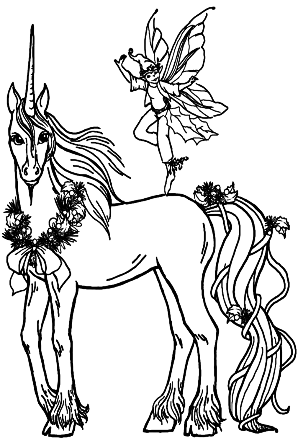 Unicorn Wears Ribbon Coloring Pages