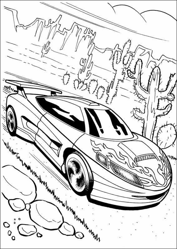 Hot Wheels car runs in the desert Coloring Pages