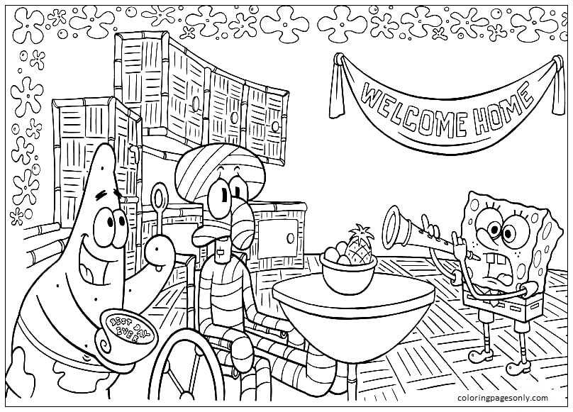 Welcome Home Squidward Coloring Page