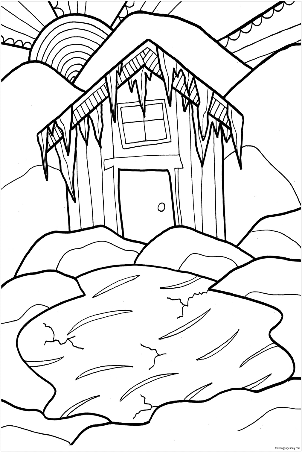 Winter Cabin Coloring Pages