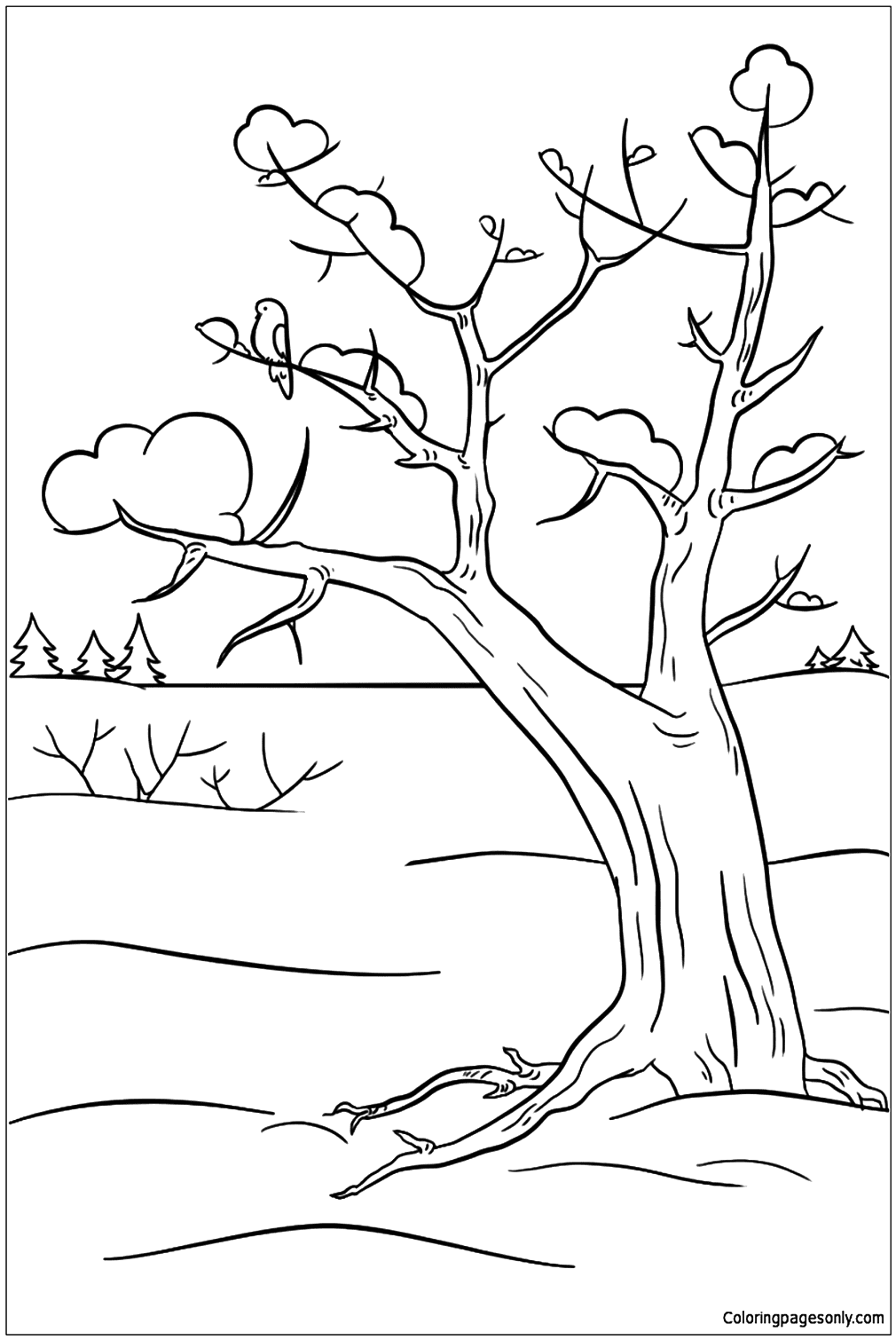 صفحة تلوين شجرة الشتاء