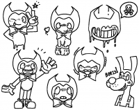 All emotion of Bendy with Boris from Bendy and the Ink Machine Coloring Page