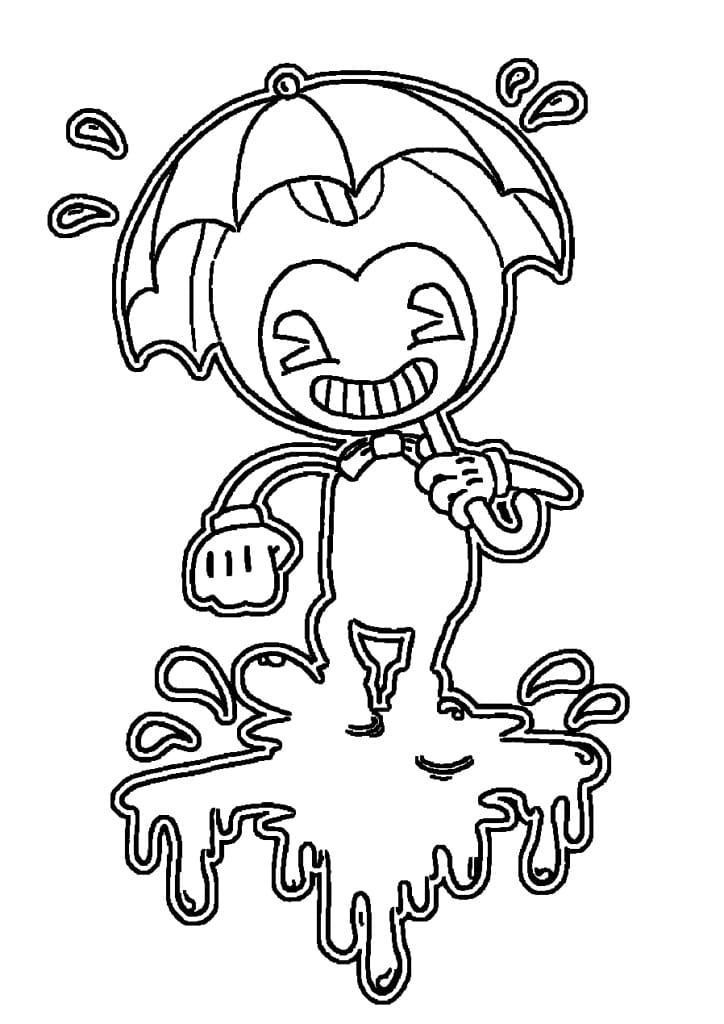 Bendy with his umbrella under the rain from Bendy and the Ink Machine Coloring Pages