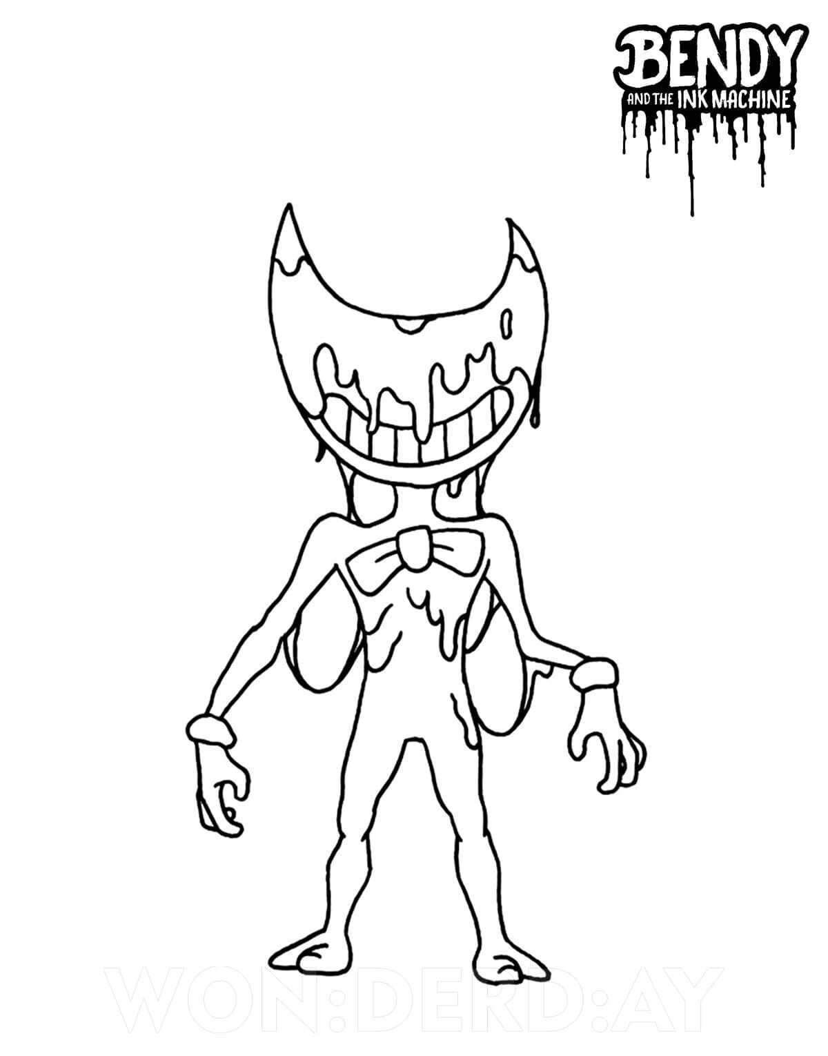 Bendy with the ink covered his face bring bow tie from Bendy and the Ink Machine Coloring Page