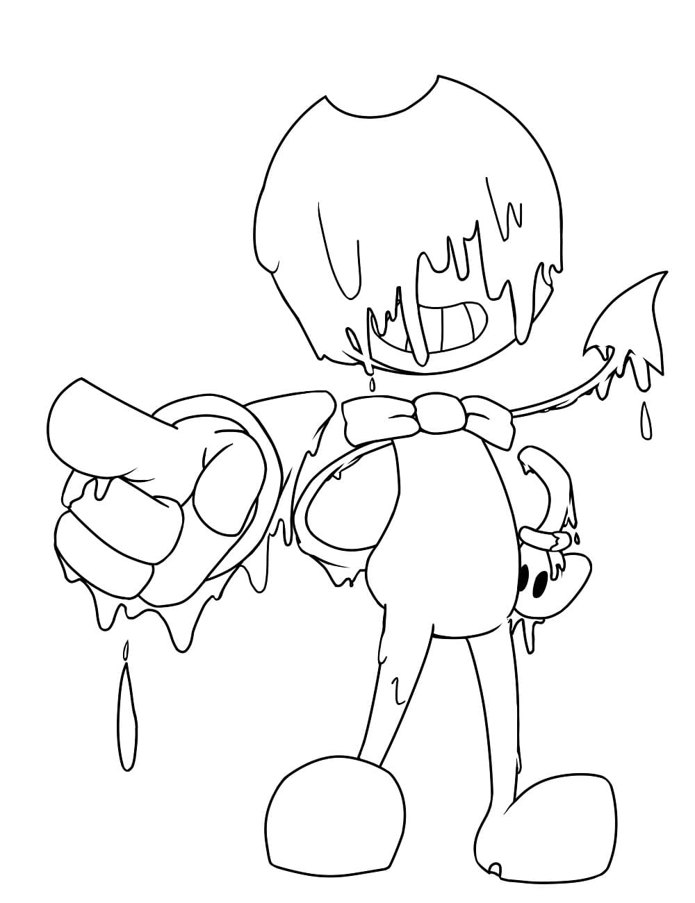 Bendy the ink covered his face pointing something from Bendy and the Ink Machine Coloring Pages
