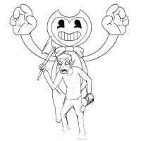 Bendy protects the evil from Bendy and the Ink Machine Coloring Page