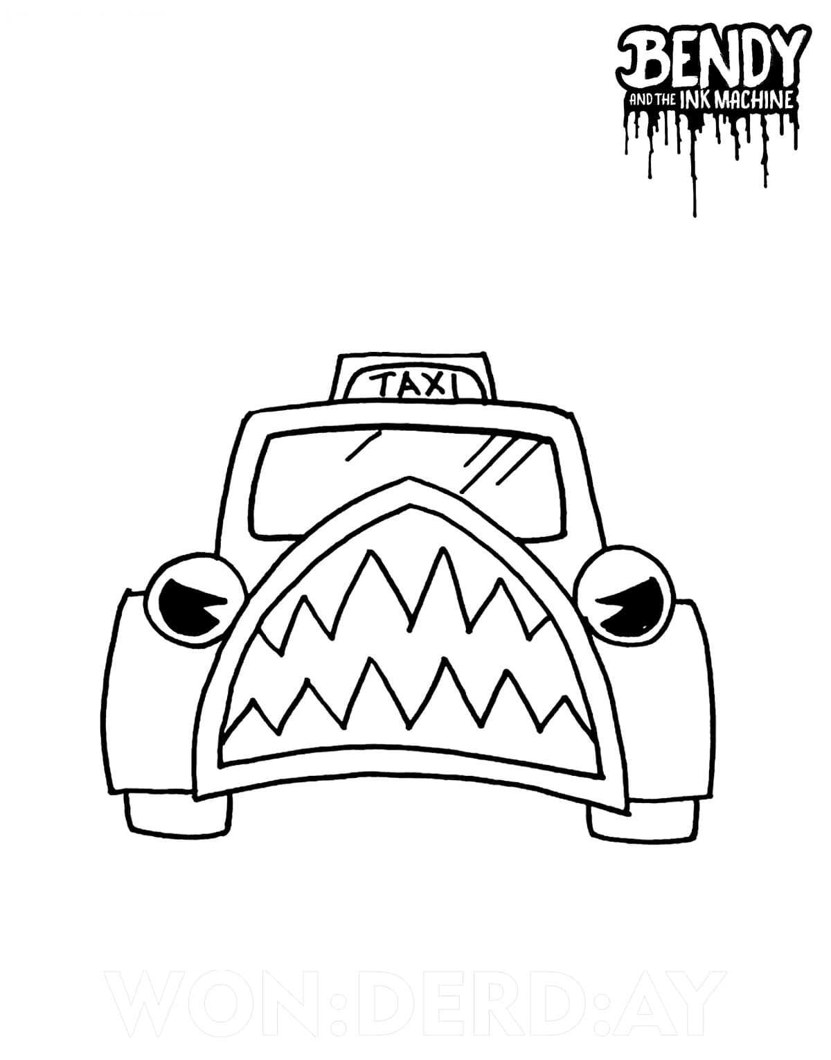 Taxi In Bendy In Nightmare Run From Bendy And The Ink Machine Coloring Pages
