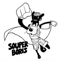Funny Souper Boris obtuvo superpoderes en Bendy and the Ink Machine Coloring Page