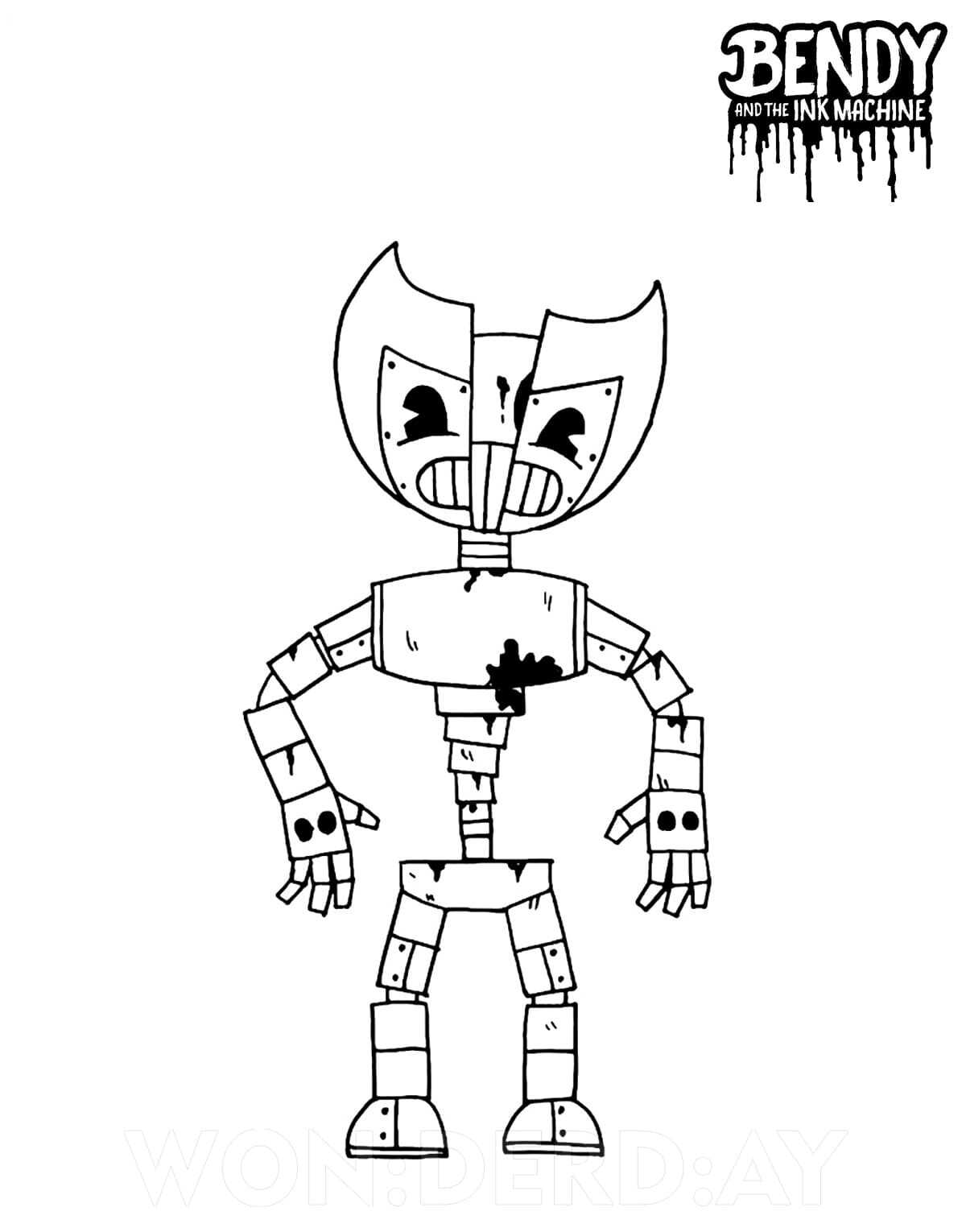 Bendy animatronic split in half between the torso and legs based Bendy and the Ink Machine Coloring Pages