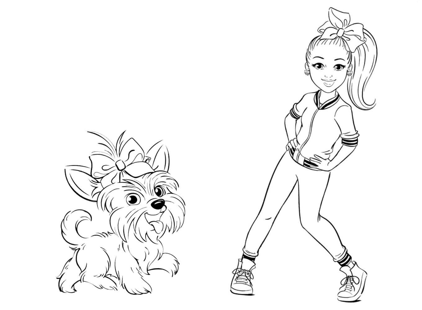 The dog Bow Bow dances with Jojo Siwa Coloring Page
