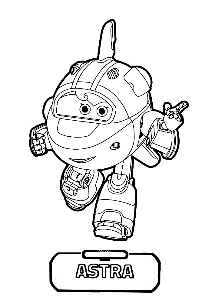 Astra from Super Wings running and pointing something Coloring Page