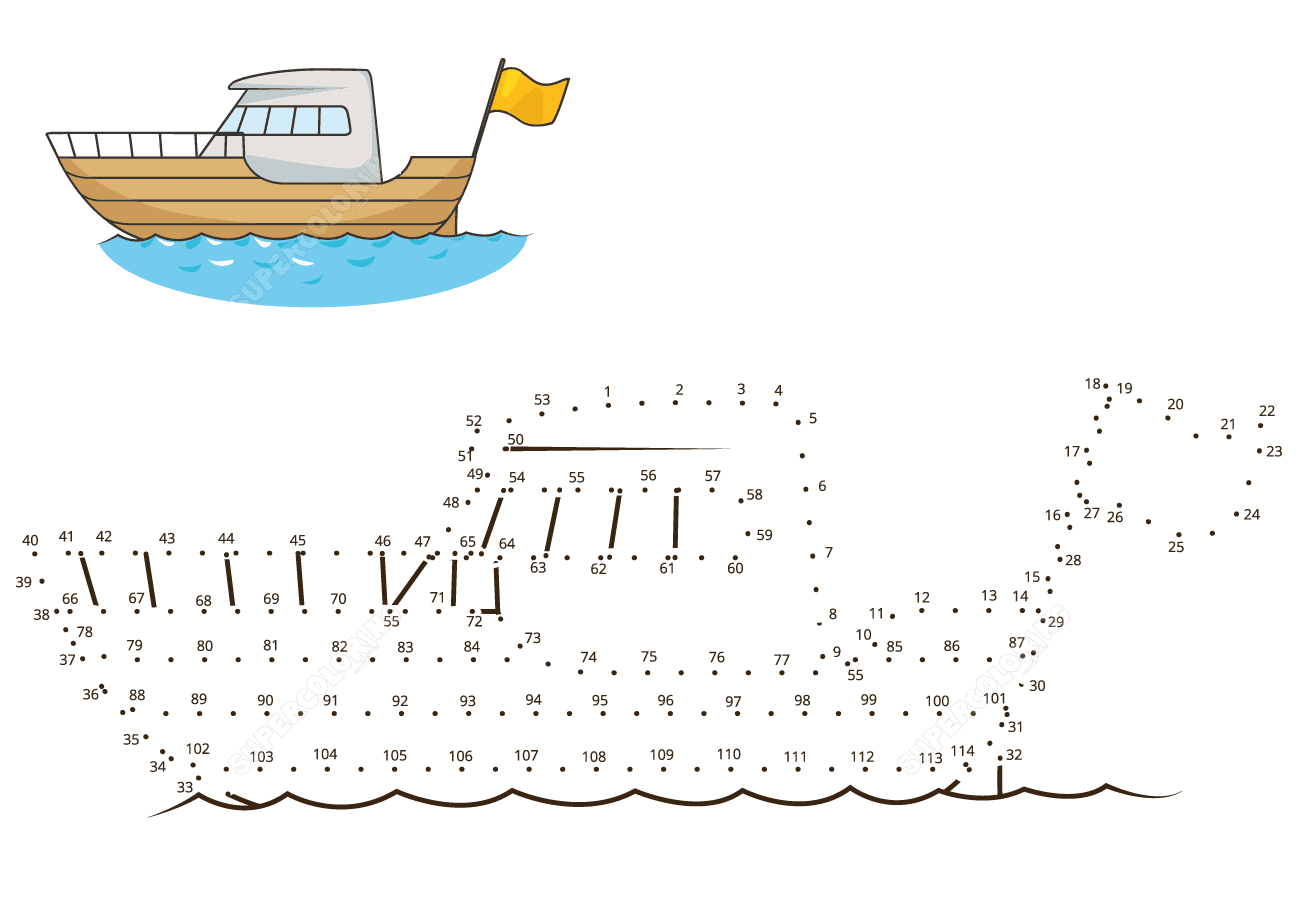 Connect the dots Yacht in the sea Coloring Page