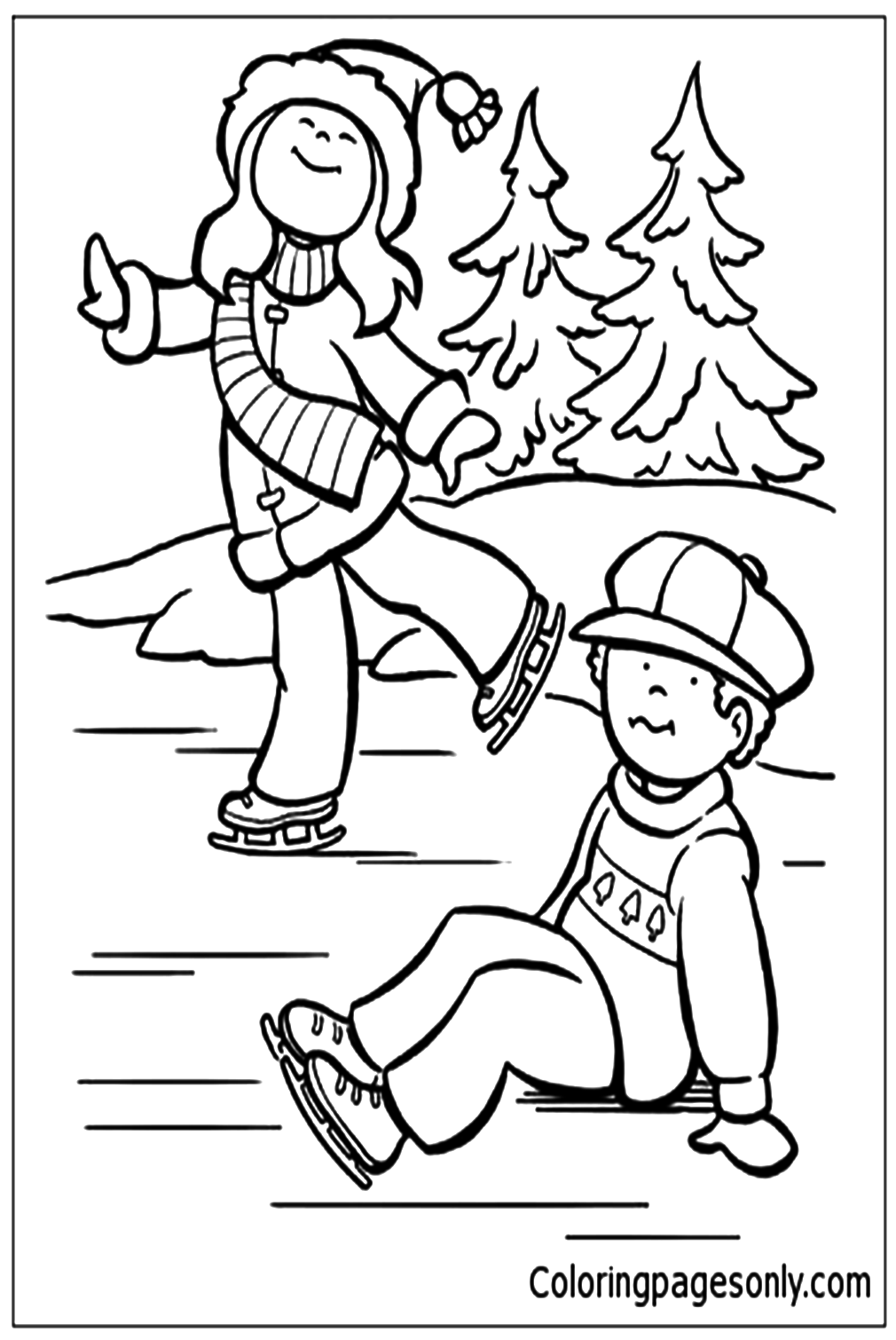 Younger Ice-Skaters Coloring Page - Free Printable Coloring Pages