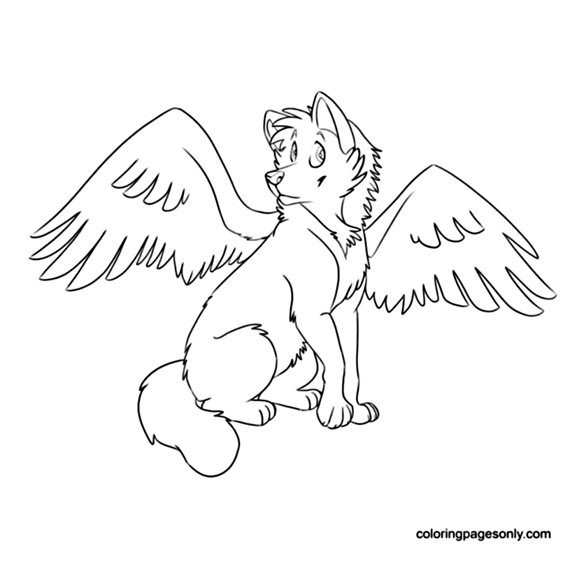Angel Winged Wolf Coloring Pages