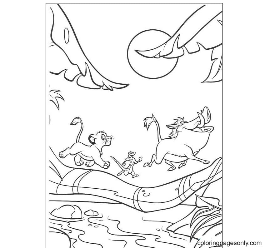 Animals Walking Under The Moon Coloring Page