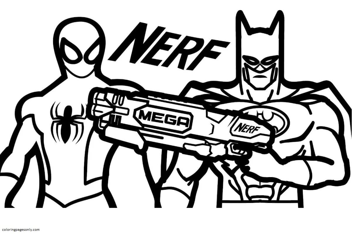 Pagina da colorare di Batman Nerf Gun