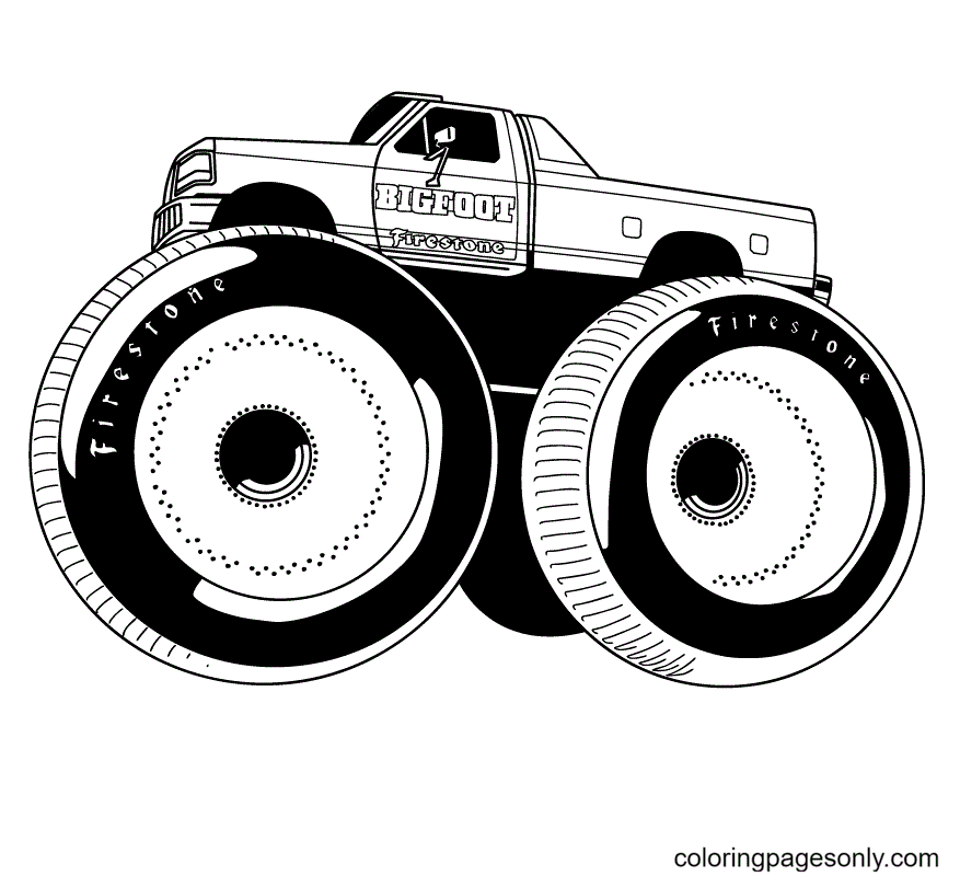 Bigfoot Fire Stone Monster Truck Coloring Page