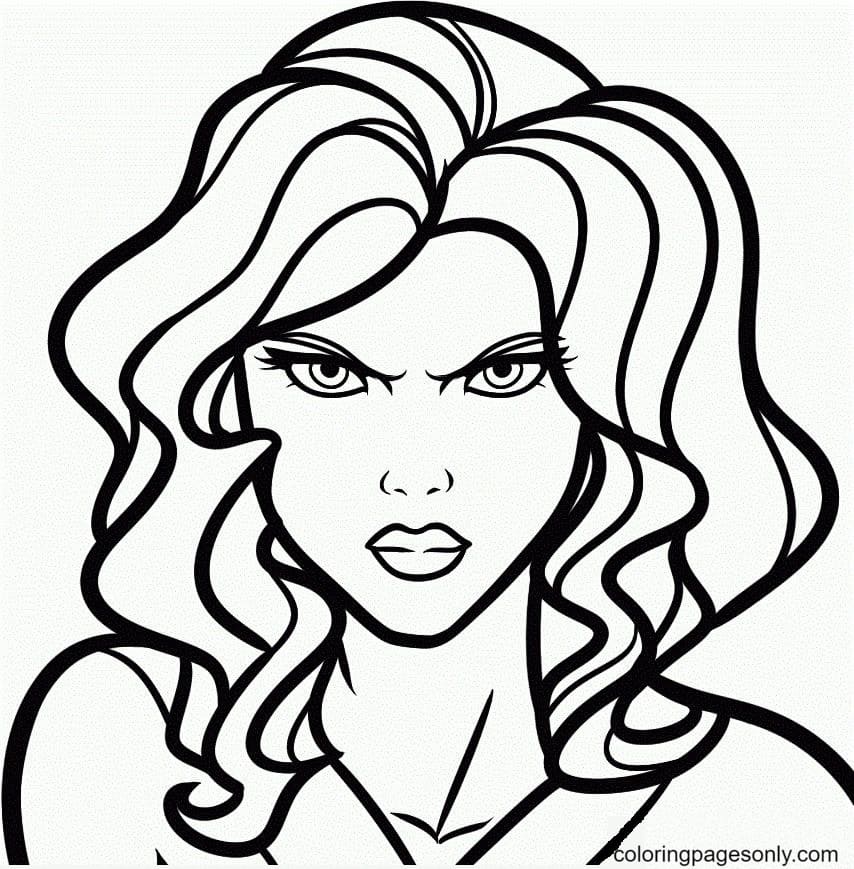 Black Widow Face Angry Girl Coloring Page