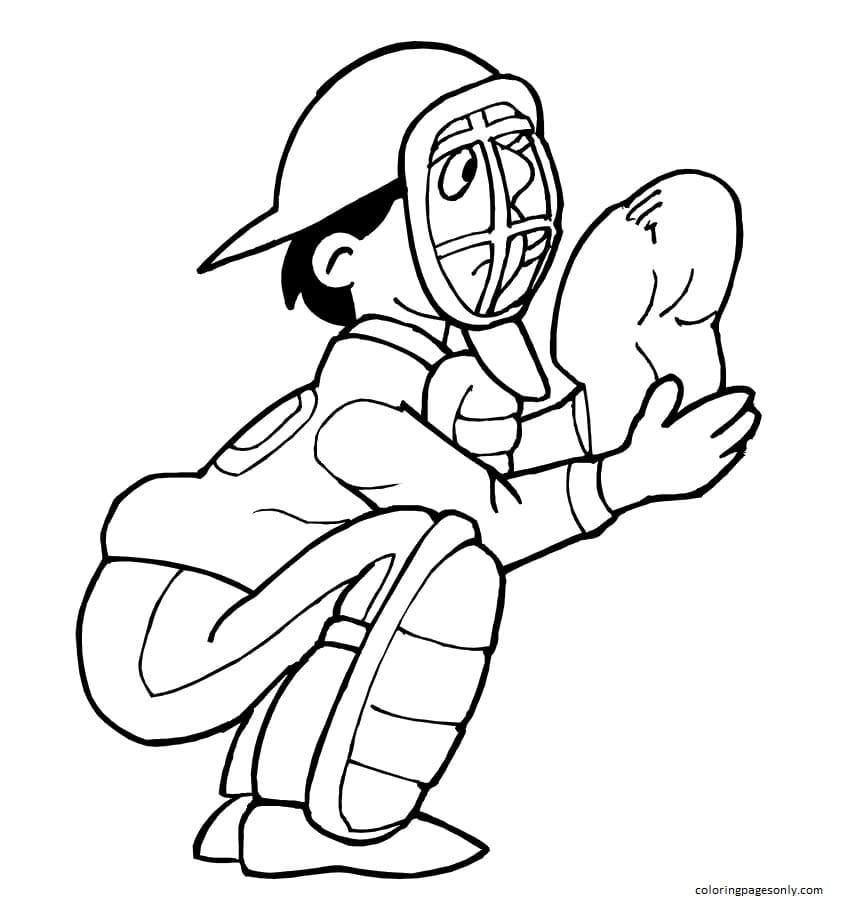 Boy Catcher Side View Coloring Page