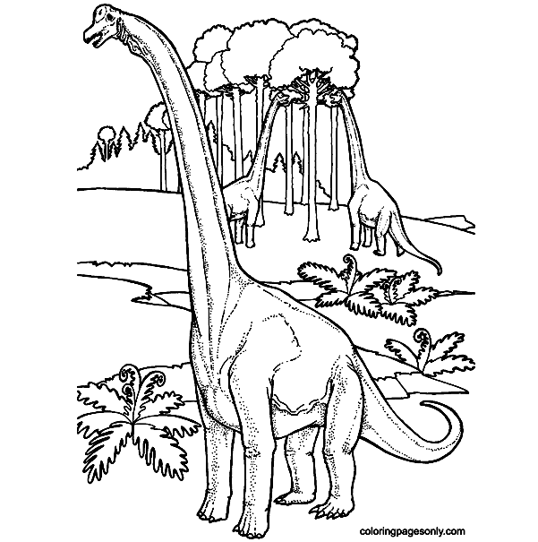 Brachiosauruses Near Tree In Jurassic World Coloring Pages