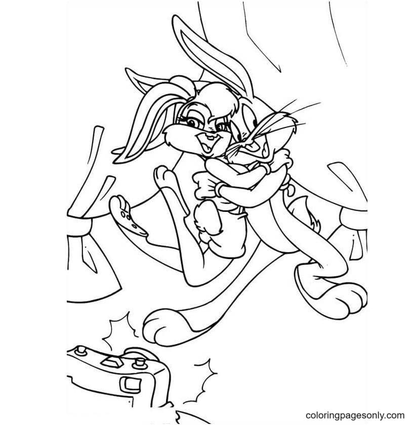 Desenho de Bugs Bunny e Lola Bunny estão dançando para colorir