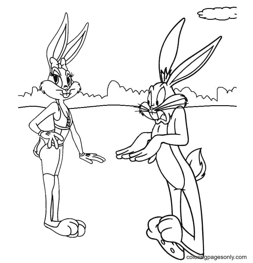 Bugs Bunny 和 Lola Bunny Coloring Page