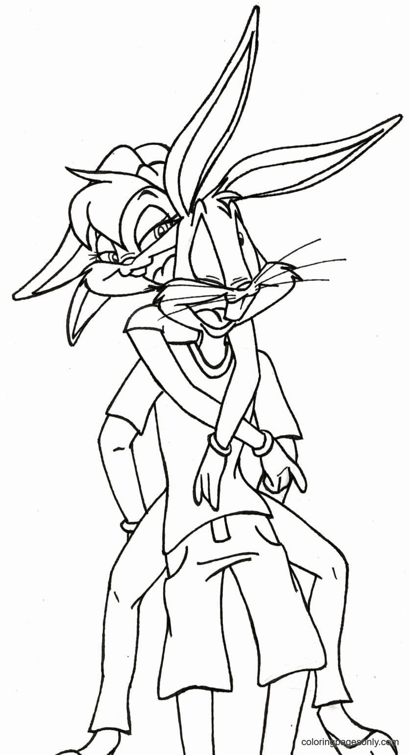 Bugs Bunny trägt Lola Bunny auf dem Rücken von Lola Bunny
