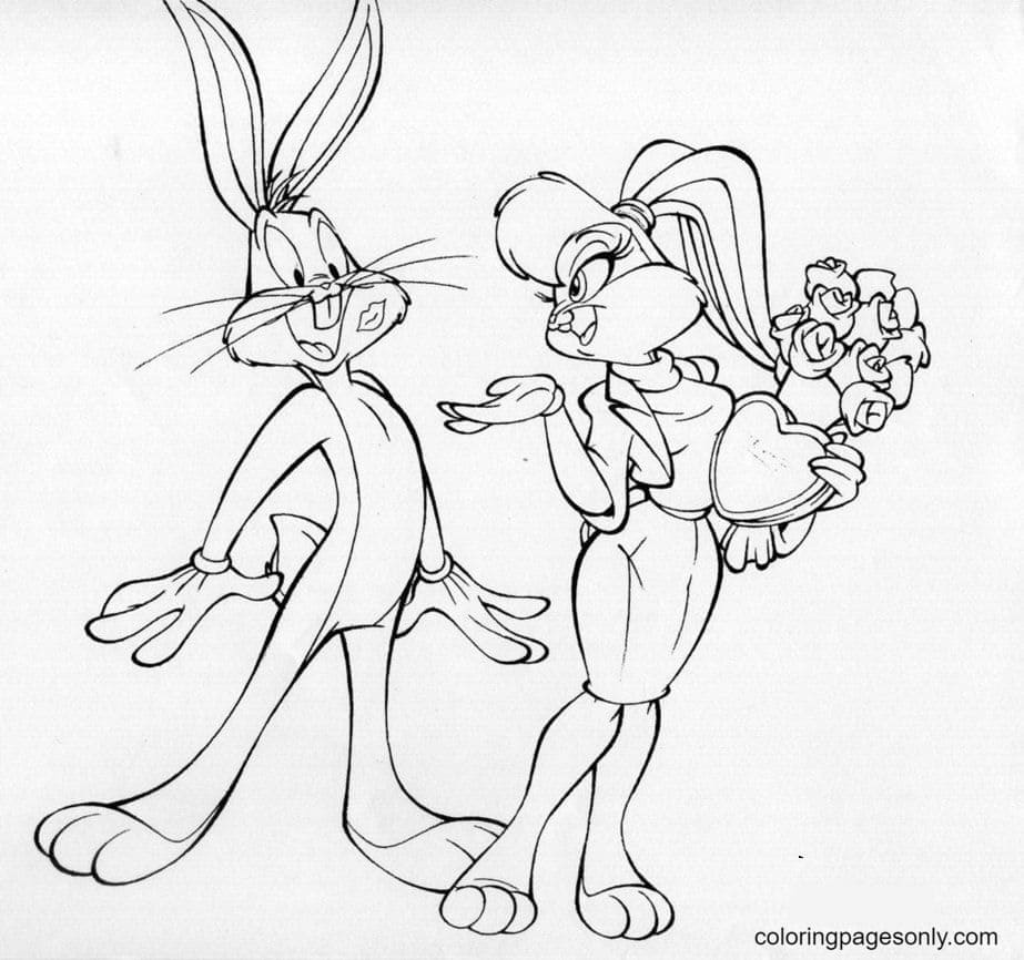 Bugs Bunny gives flowers to Lola Bunny Coloring Page. 