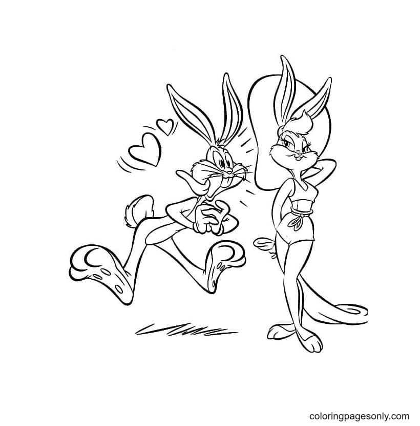 Bugs Bunny 喜欢 Lola Bunny Coloring Page
