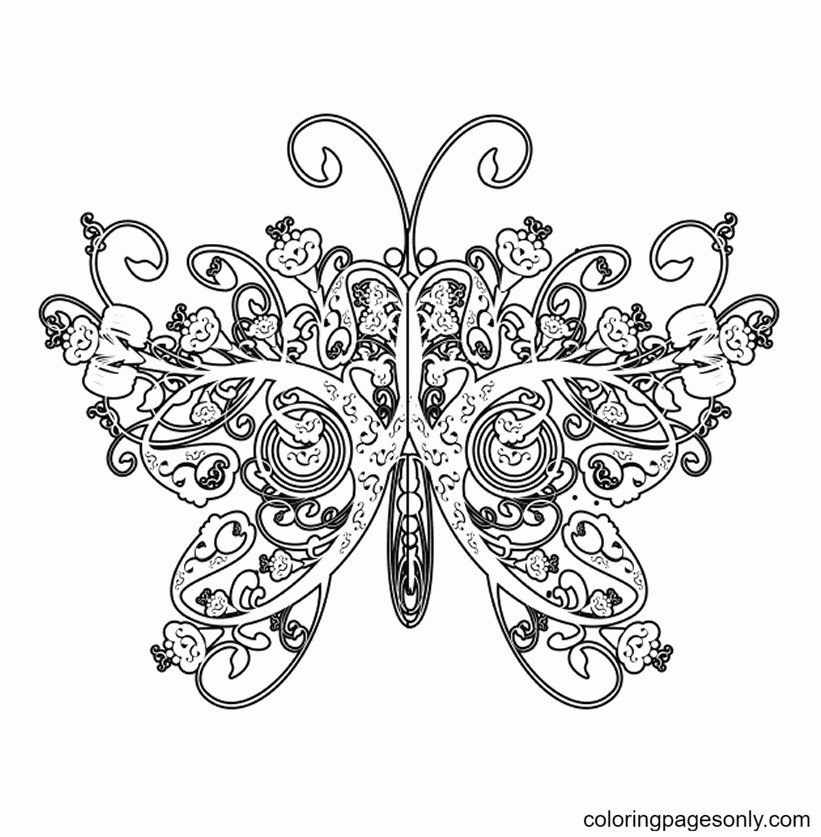 Página para colorir abstrata de borboleta