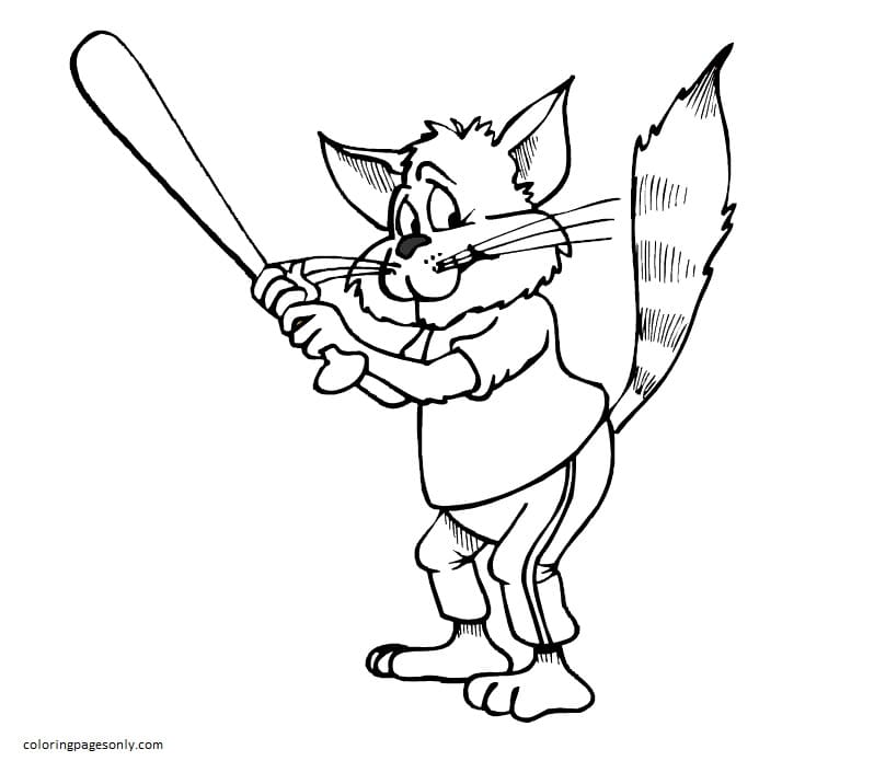 Página para colorir de beisebol de gato