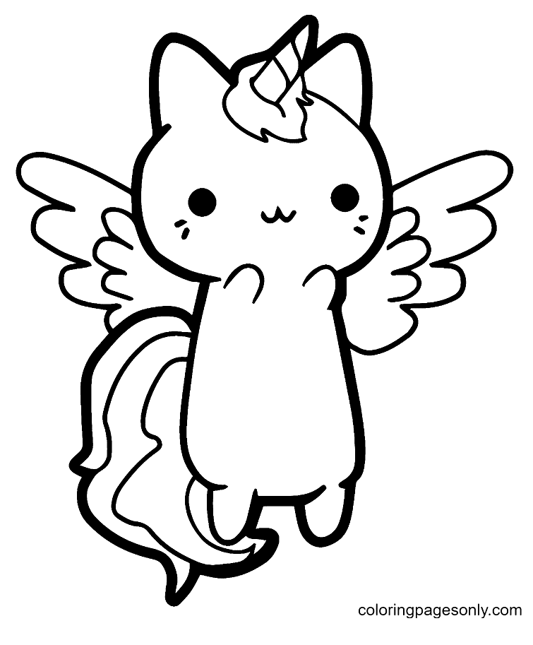 Раскраска Кошка Единорог для печати
