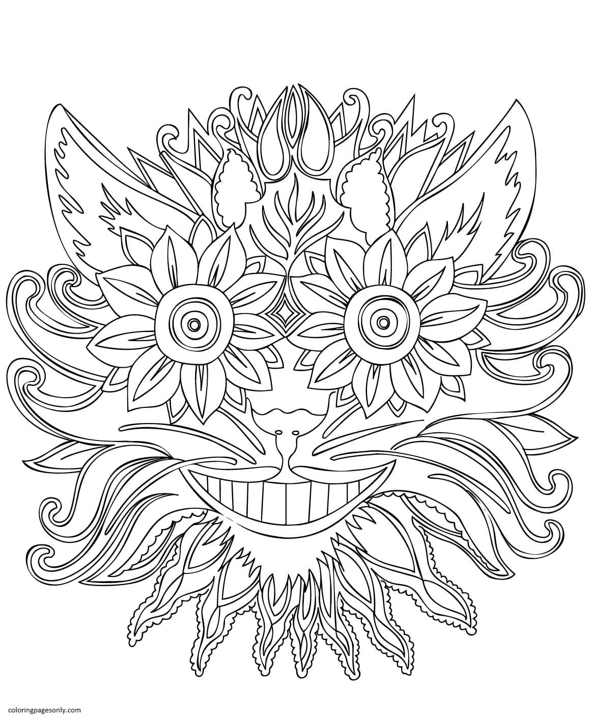 Cheshire Cat Zentangle Coloring Page