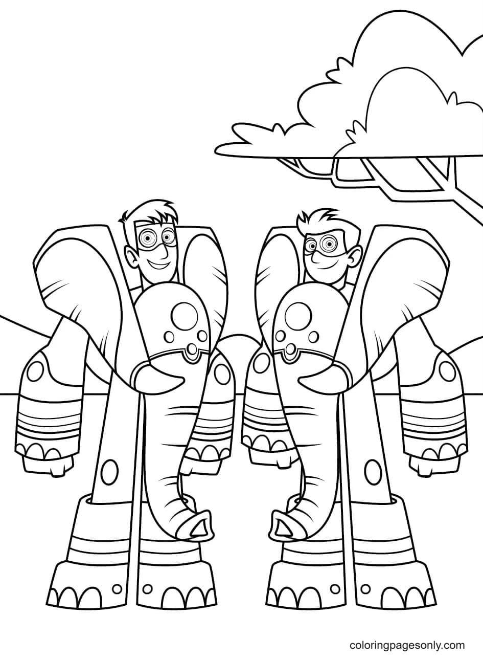 Chris 和 Martin 通过 Creature Power Suits Coloring Page 变成了大象