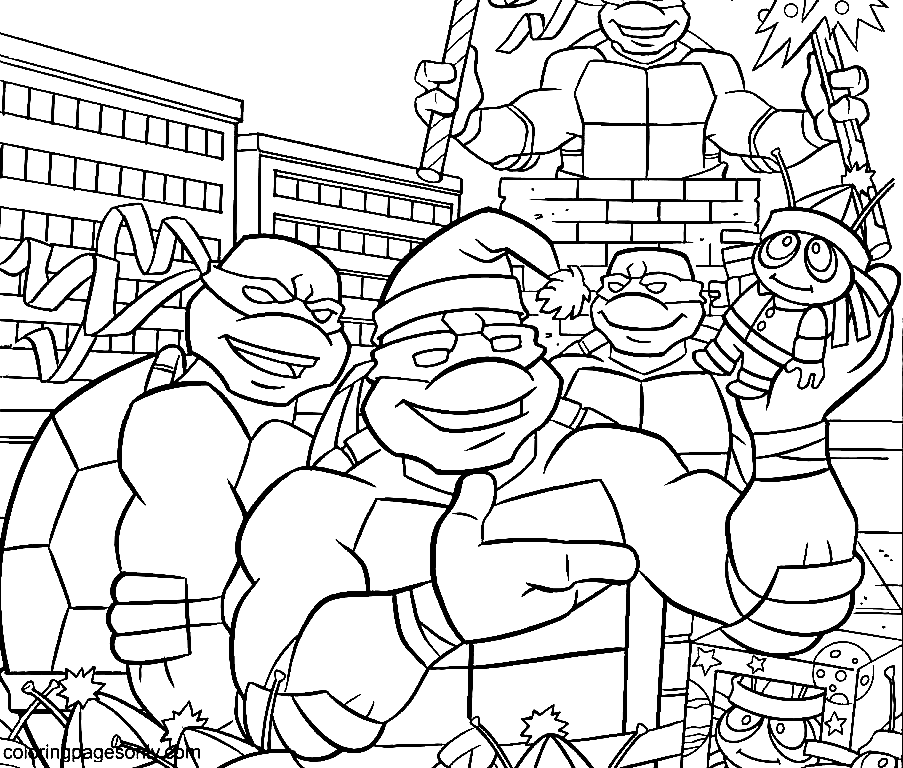 Pagina da colorare di tartarughe ninja mutanti di Natale