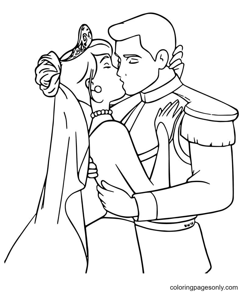 princess and prince kissing coloring pages