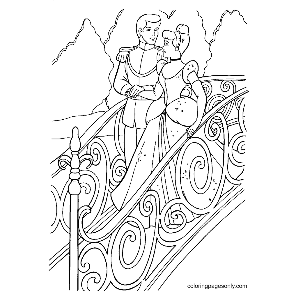 Cinderella And Prince on wedding day Coloring Pages
