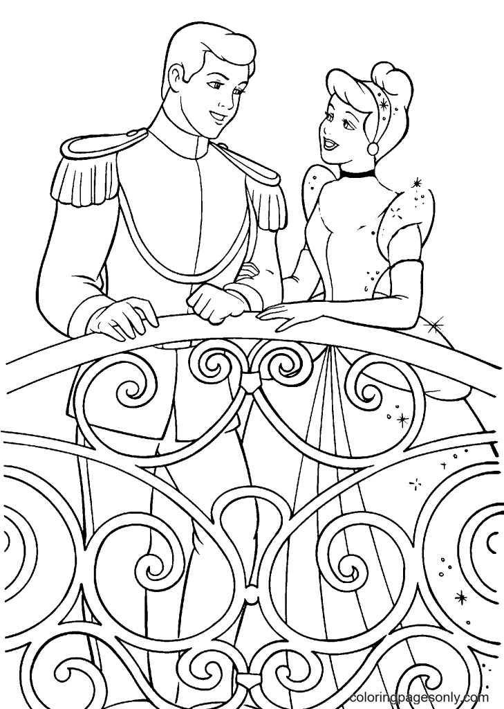 Desenho Cinderela e Príncipe para colorir