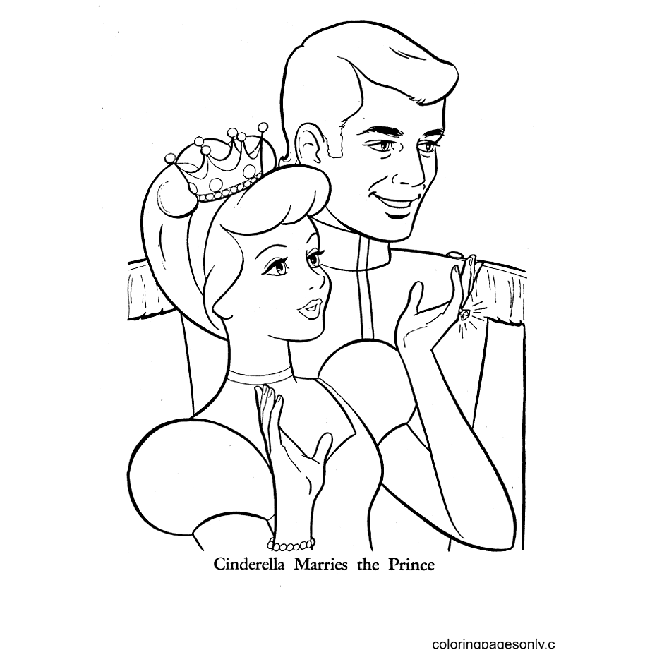 Cinderella Marries the prince Coloring Pages