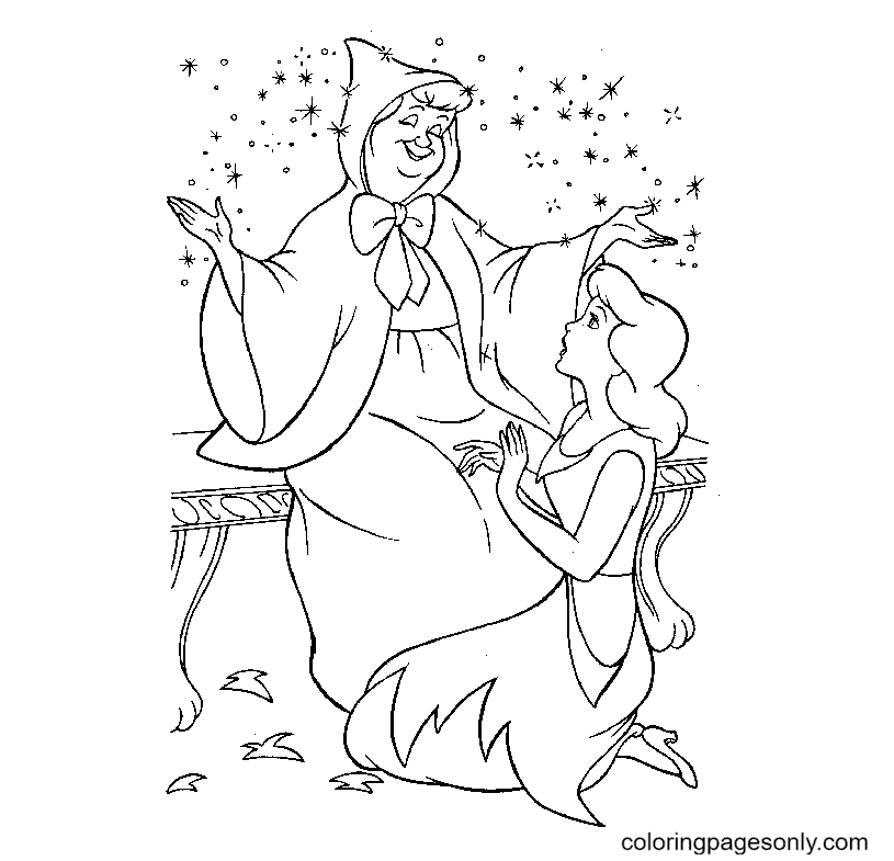 Cinderella and Fairy Godmother Coloring Pages - Cinderella Coloring