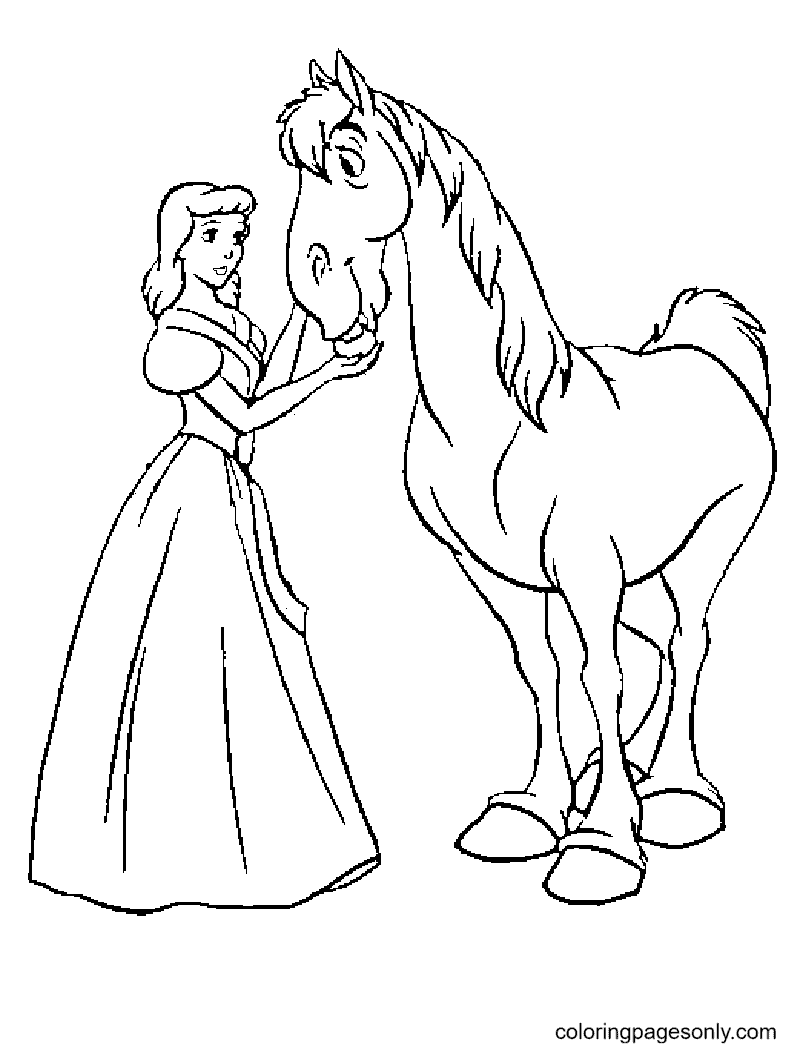 Cinderella and Horse Coloring Page
