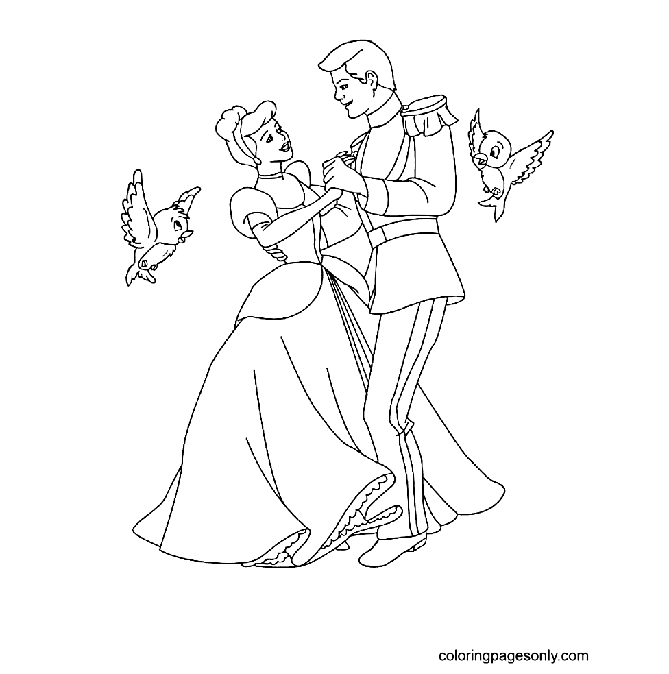 Cinderella and Prince dancing Coloring Pages
