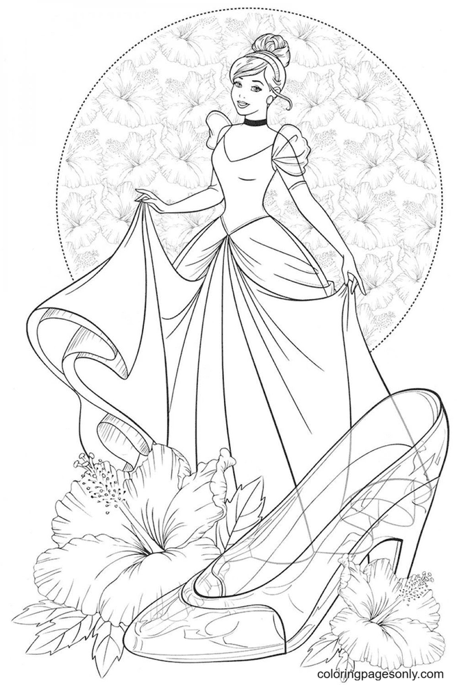 Cinderella and The Glass Slipper Coloring Page