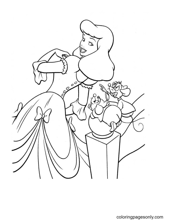 Cinderella with Two Mice Jaq and Gus Coloring Pages