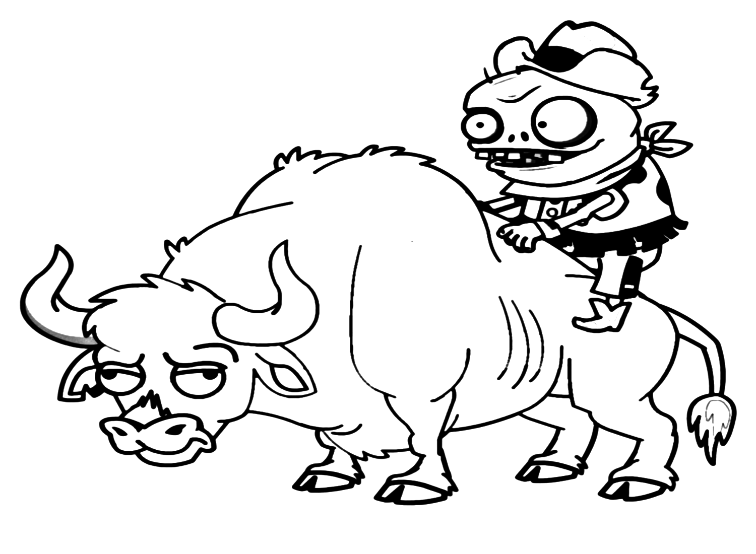 Cowboy Zombie On A Bull Coloring Pages